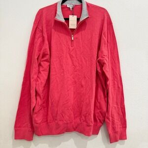 Peter‎ Millar Crown Mens XXL Coral Red Cotton Silk Quarter Zip Sweater MS23S25